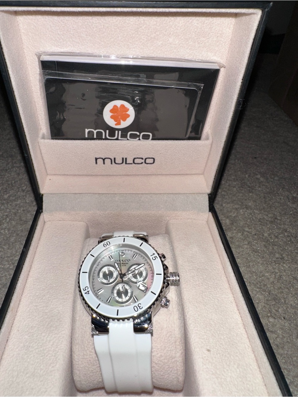 Mulco Silver Chronograph Watch with White Strap